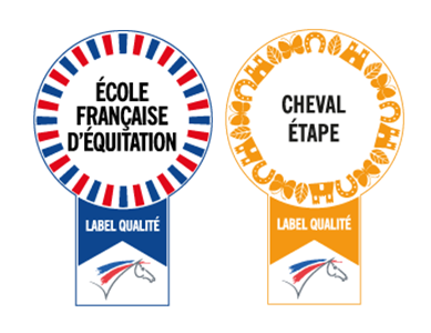 label bleu jaune Label école française d'équitation et cheval étape